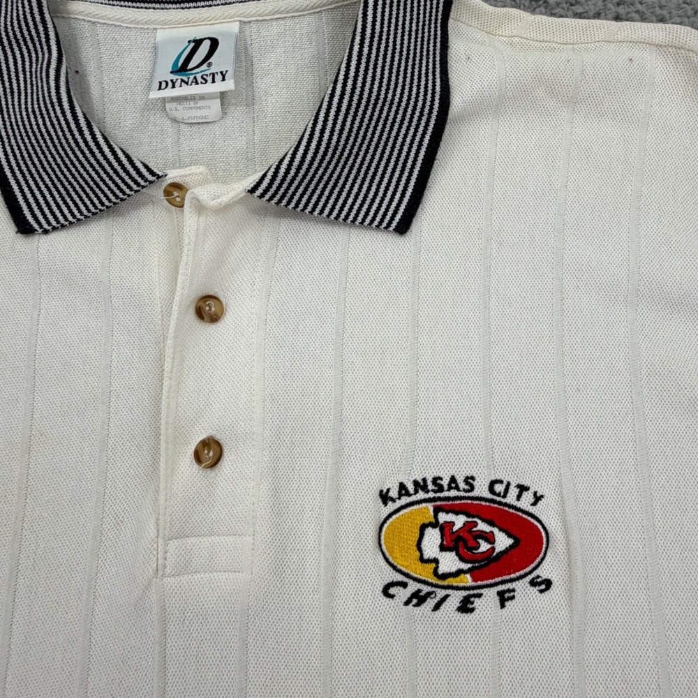 Vintage Dynasty Kansas City Chiefs Polo Shirt Mens Large Cream Textured NFL 90s